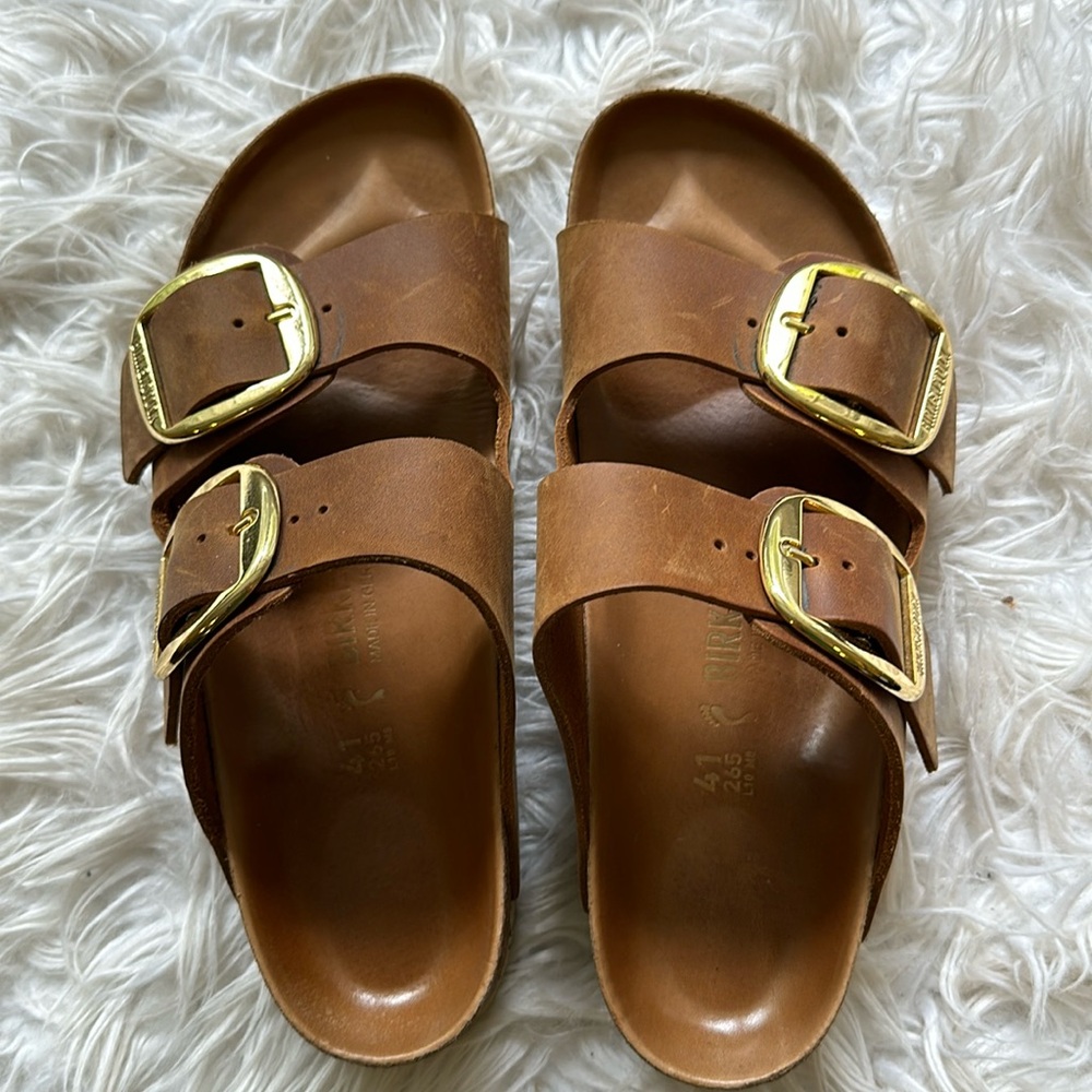 Women’s Birkenstock Arizona Big Gold Buckle - Women’s size 10 (EU 41) - Cognac